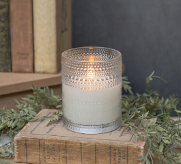 4" DOTTED GLASS 3DFLAME CANDLE -Ivory