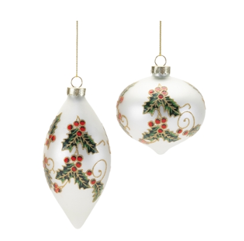 Holly White Ornament