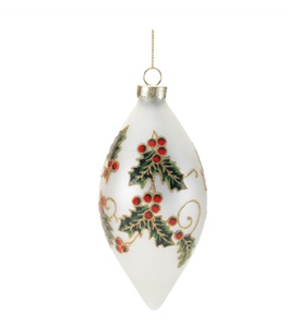 Holly White Ornament