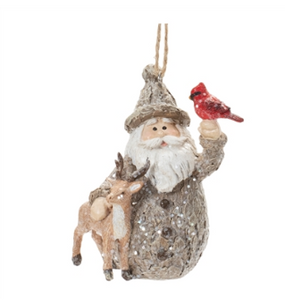 Santa w/Cardinal & Deer Ornament