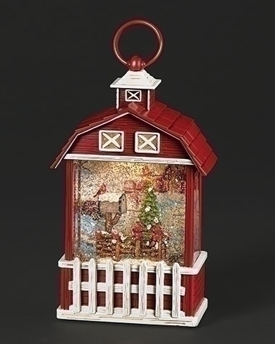 BARN W/ CARDINAL SCENE LANTERN