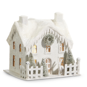 Lighted White Snowy House