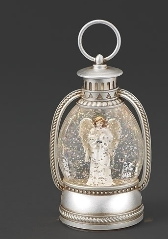 LIGHTED SILVER LANTERN w/Angel - Mini