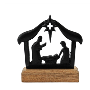 Black Metal Nativty/ Wood Block