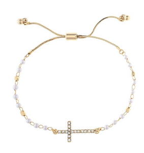 Faux Pearl Crystal Cross