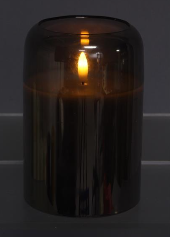 Glass Smoke Gray LED Candle w/Timer