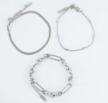 Multi Paper Clip, Snake &Dainty Chain Bracelet Set