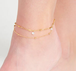 Dainty  Two Row with CZ Anklet