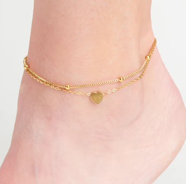 Dainty Heart Two Row Anklet