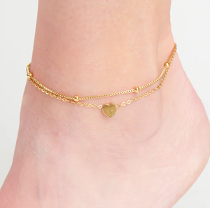 Dainty Heart Two Row Anklet