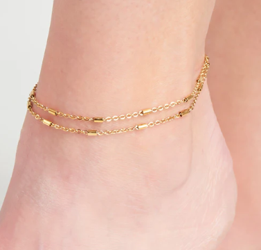 Two Row Dainty Bar Chain Anklet