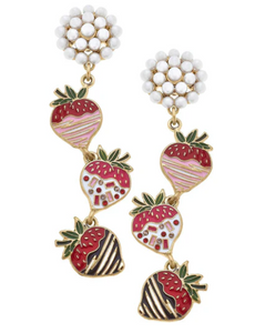 Chocolate Covered Strawberries Enamel Earrings