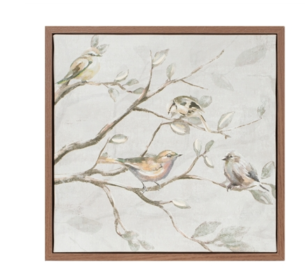 Framed Bird on Branch Canvas