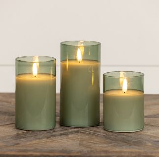 Glass Smooth Flameless Candle - Green