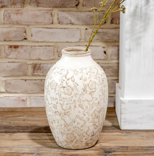 Beige Heirloom Handle Vase 12.2"