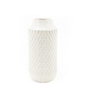 Tall White Embossed Porcelain Jar