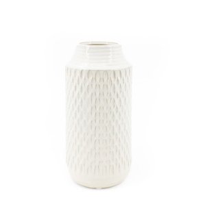 Tall White Embossed Porcelain Jar