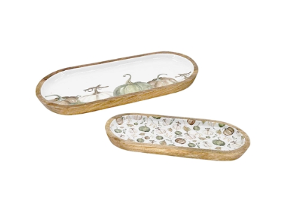 Pumpkin Cottage Oval Wood Tray