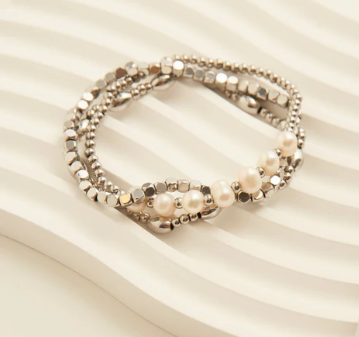Multi Genuine Pearl Stretch Bracelet Set
