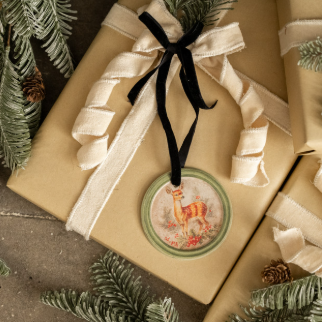 Holiday Fawn Round Ornament
