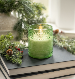 Pine Dotted Glass 3D Flame Candle
