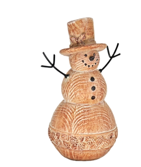 Small Wood-Look Resin Snowman