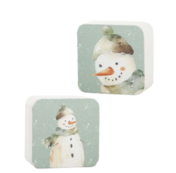 Mini Sq Green Snowmen Block