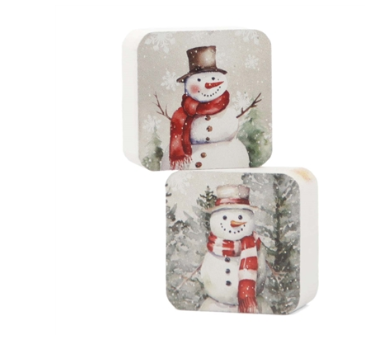 Mini Sq Snowman w/Red Scarf Block