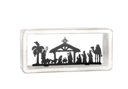 White Wood Palm Nativity Frame