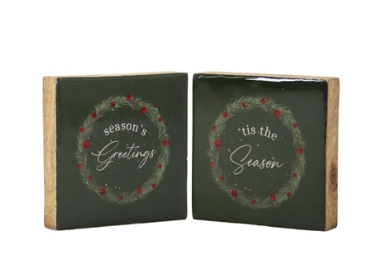 Seasons Greetings Mango Wood Block