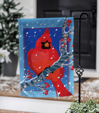 Snowy Cardinal Burlap Garden Flag