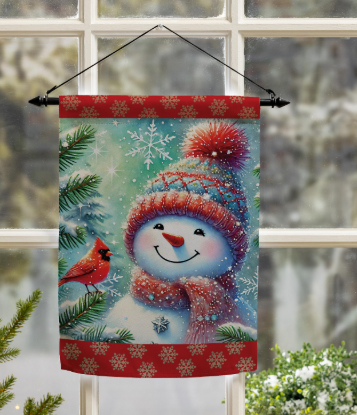 Snowman With Cardinal Friend Suede Flag