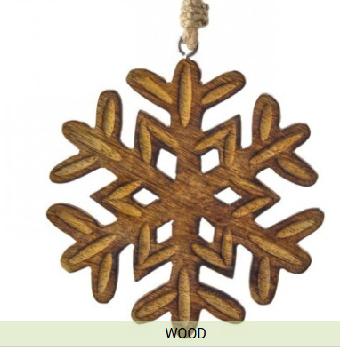 MANGO WOOD SNOWFLAKE ORNAMENT