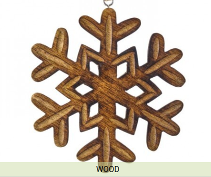 MANGO WOOD SNOWFLAKE ORNAMENT 7.5"
