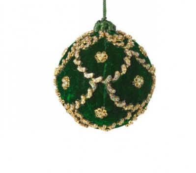JEWELED SCALLOPED VELVET BALL ORNAMENT