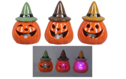 Ceramic Pumpkin Lantern LED Lighted