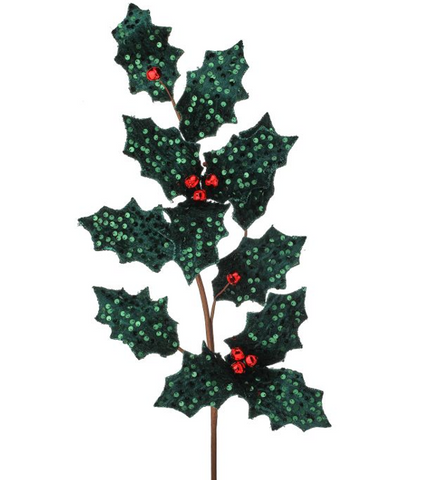 METALIC SEQUIN HOLLY SPRAY