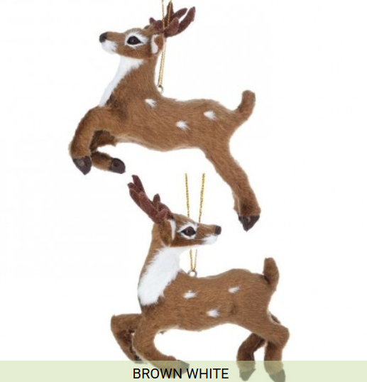 FUR PRANCING MOLDED DEER ORNAMENT