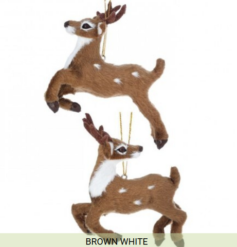 FUR PRANCING MOLDED DEER ORNAMENT