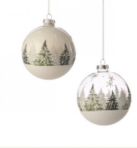 GLASS EVERGREEN TREE BALL ORNAMENT