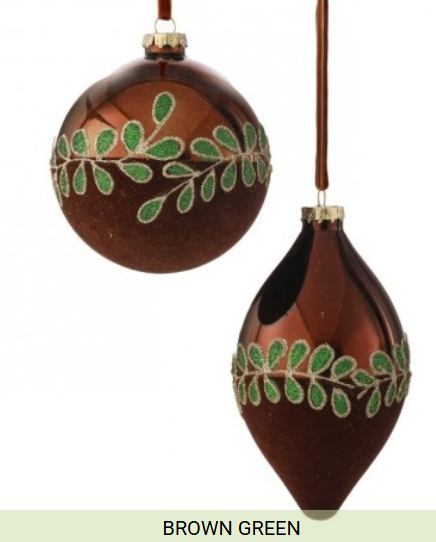 GLASS W/LEAF BALL/FINIAL ORNAMENT