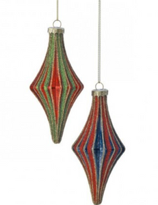 GLASS STRIPE DIAMOND FINIAL ORNAMENT
