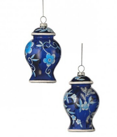 GLASS FLORAL URN ORNAMENT