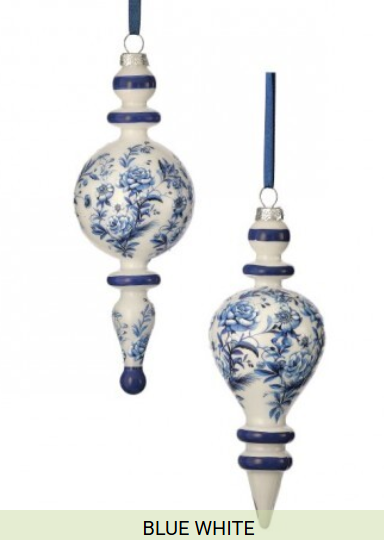 GLASS FLORA PRINT FINIAL ORNAMENT