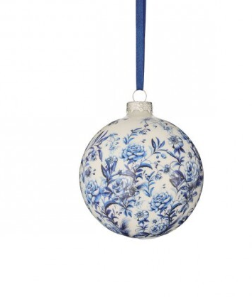 GLASS FLORAL PRINT BALL ORNAMENT