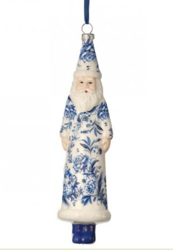 GLASS FLORAL PRINT SANTA ORNAMENT