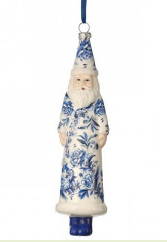 GLASS FLORAL PRINT SANTA ORNAMENT