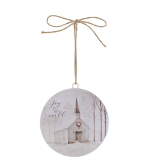 Church Disc Ornament  Iron/Jute