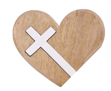 MANGO WOOD LYING HEART W/CROSS