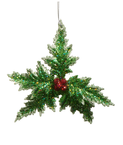 Glittered Holly Ornament